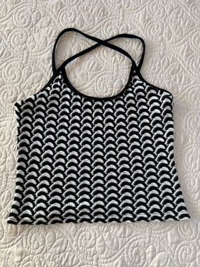 C&A Black and White Scallop Knit Cross-Back Camisole Top